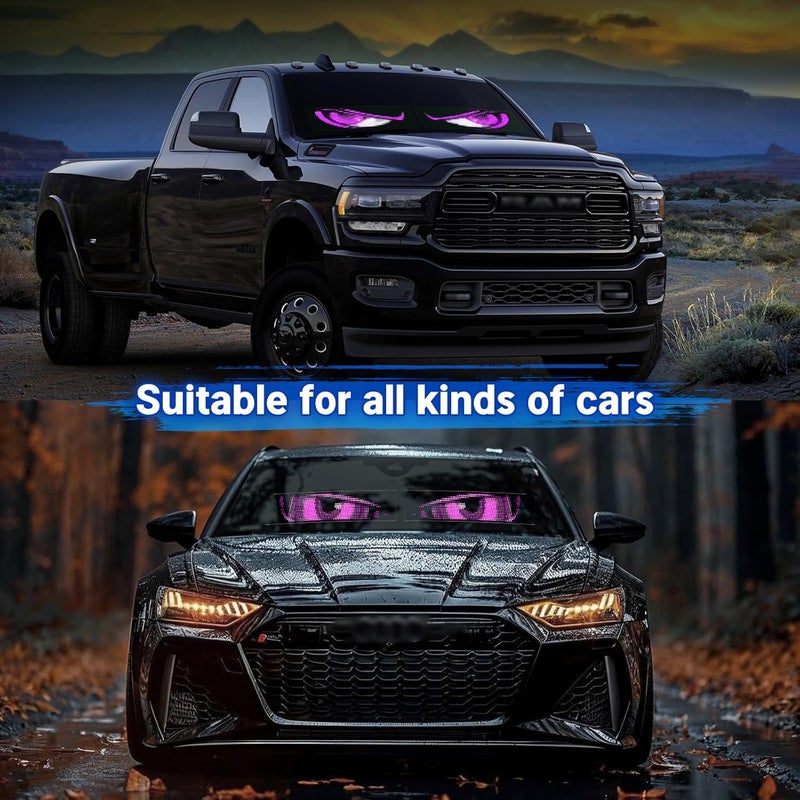 GOTUS Devil Eyes Light for Cars,Flexible Scrolling Programmable LED Signs,LED Eyes for Truck Windshield,Custom Editor Colours,Animations,Text (19"x 5"/2Pcs) - Image 2